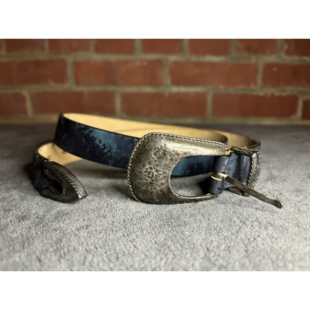 Streets Ahead Blue Leather Silver Metal Medium Belt USA Made Unique Design
